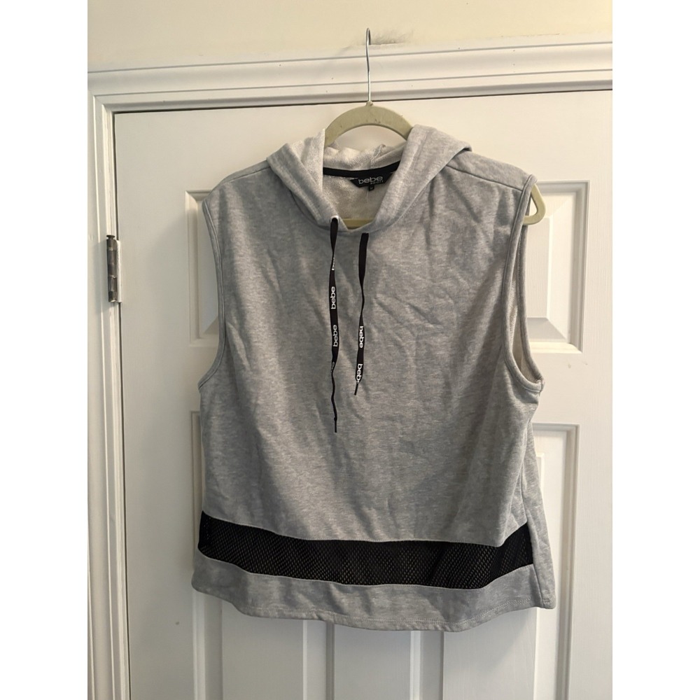 Bebe Sport Sleeveless Hooded Womens Pullover Vest Top Medium Heather Gray